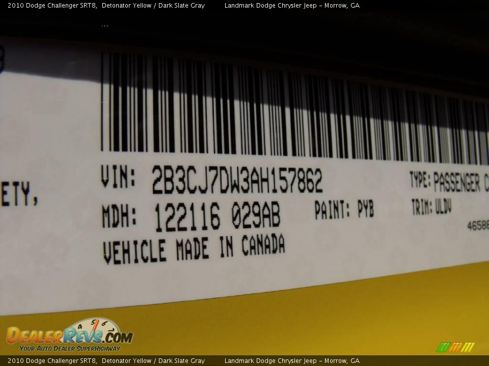 2010 Dodge Challenger SRT8 Detonator Yellow / Dark Slate Gray Photo #15