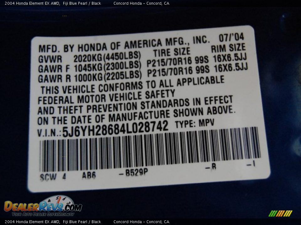 2004 Honda Element EX AWD Fiji Blue Pearl / Black Photo #19