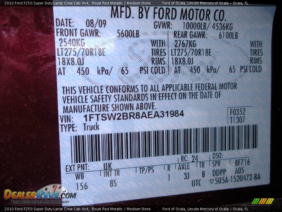 2010 Ford F250 Super Duty Lariat Crew Cab 4x4 Royal Red Metallic / Medium Stone Photo #10