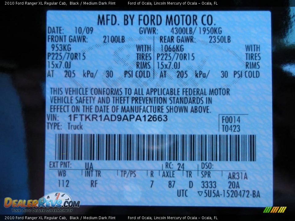 2010 Ford Ranger XL Regular Cab Black / Medium Dark Flint Photo #8
