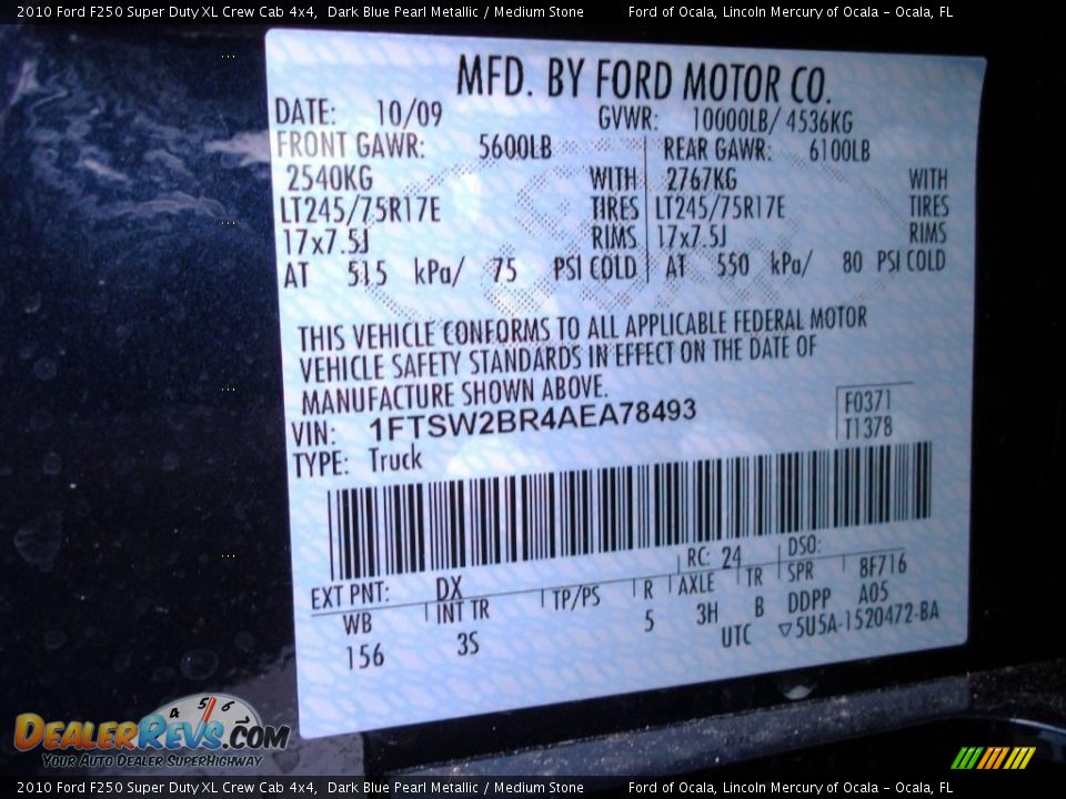 2010 Ford F250 Super Duty XL Crew Cab 4x4 Dark Blue Pearl Metallic / Medium Stone Photo #10