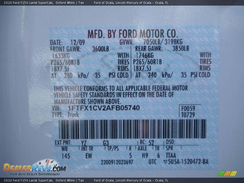 2010 Ford F150 Lariat SuperCab Oxford White / Tan Photo #10