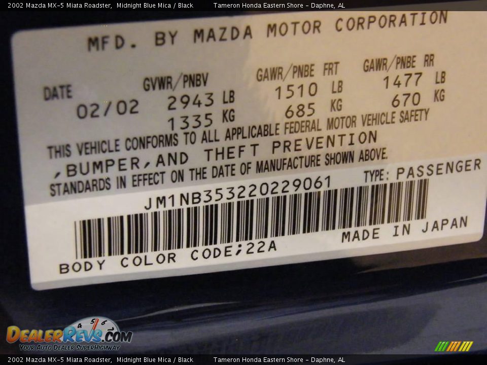 2002 Mazda MX-5 Miata Roadster Midnight Blue Mica / Black Photo #34
