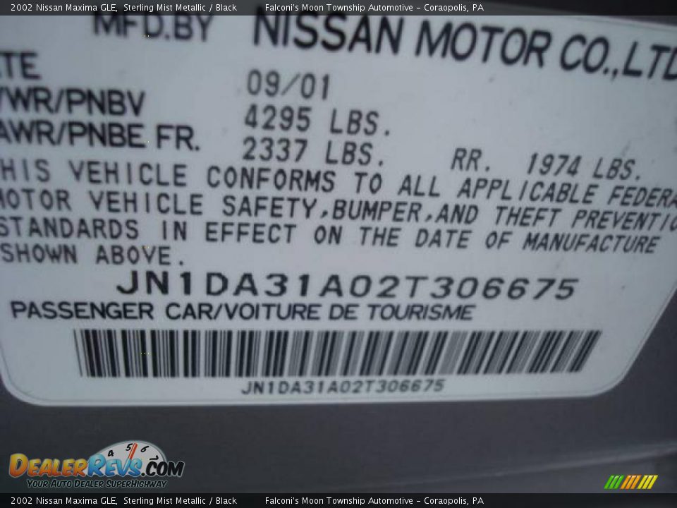 2002 Nissan Maxima GLE Sterling Mist Metallic / Black Photo #14