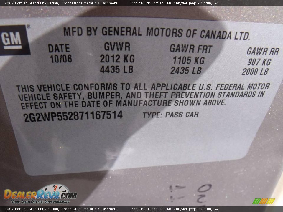 2007 Pontiac Grand Prix Sedan Bronzestone Metallic / Cashmere Photo #25