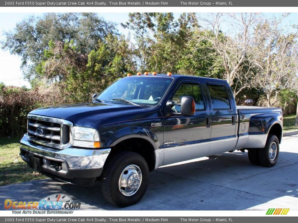 2003 Ford F350 Super Duty Lariat Crew Cab 4x4 Dually True Blue Metallic / Medium Flint Photo #2