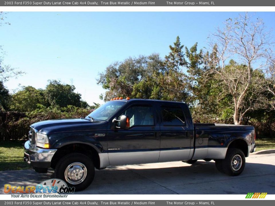 2003 Ford F350 Super Duty Lariat Crew Cab 4x4 Dually True Blue Metallic / Medium Flint Photo #3