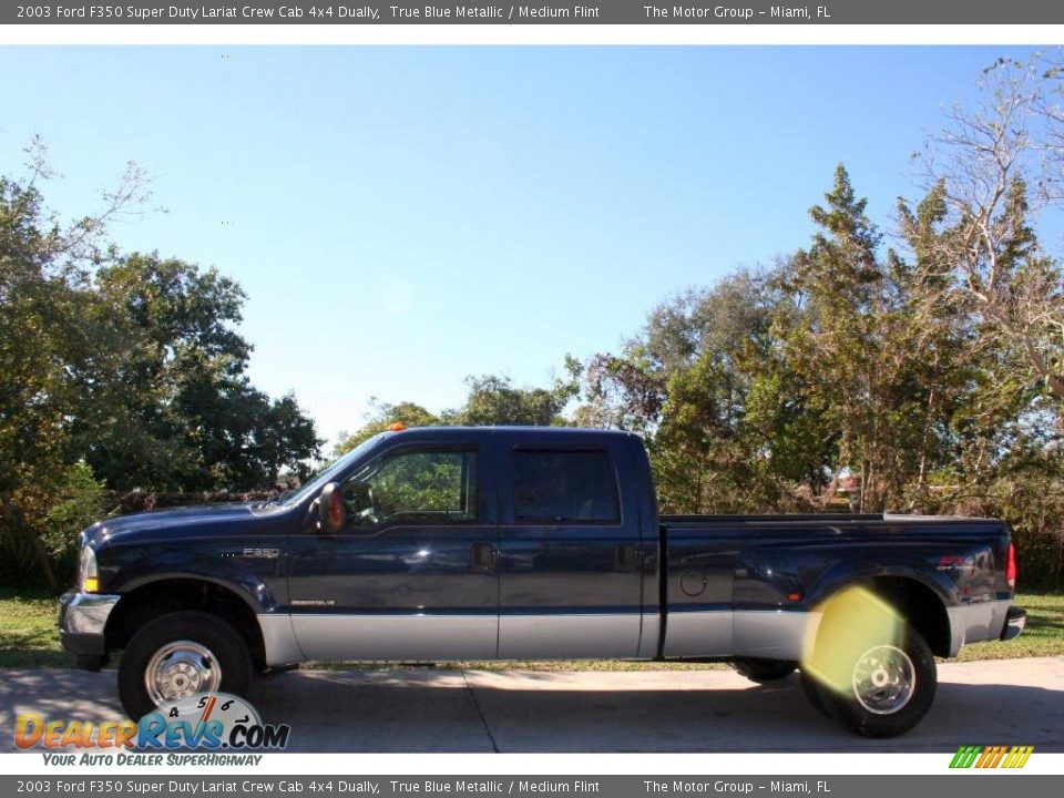 2003 Ford F350 Super Duty Lariat Crew Cab 4x4 Dually True Blue Metallic / Medium Flint Photo #4