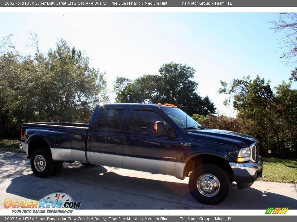 2003 Ford F350 Super Duty Lariat Crew Cab 4x4 Dually True Blue Metallic / Medium Flint Photo #13