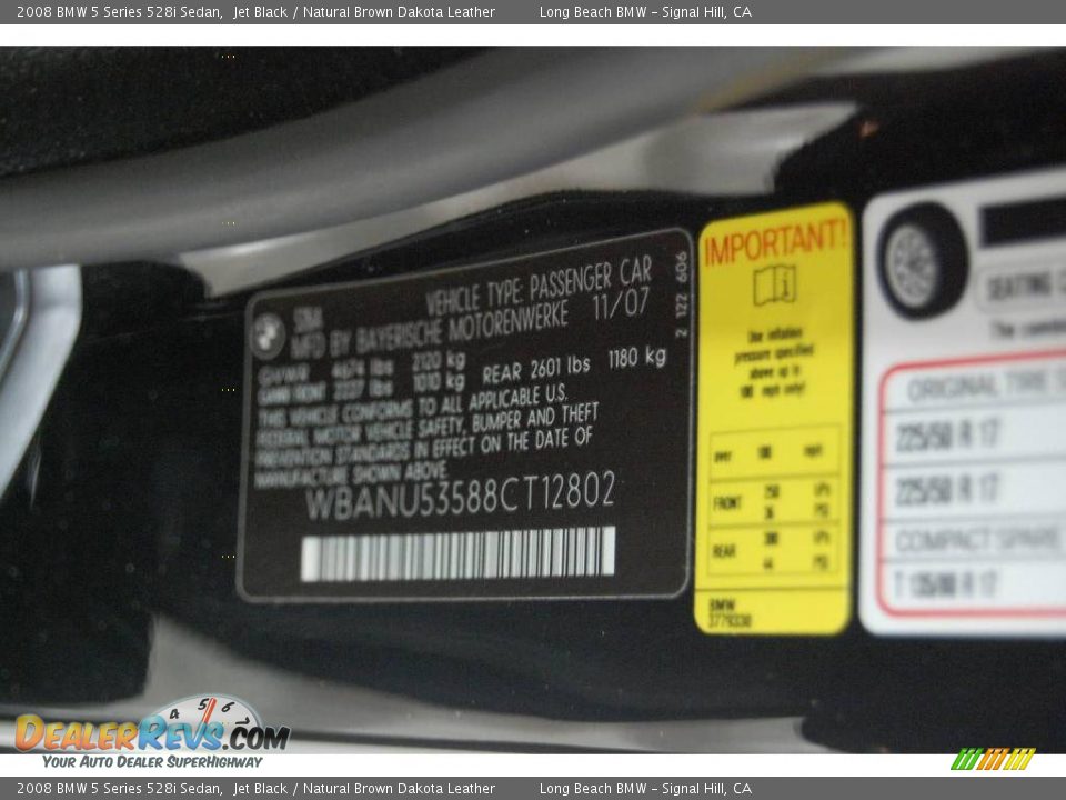 2008 BMW 5 Series 528i Sedan Jet Black / Natural Brown Dakota Leather Photo #16