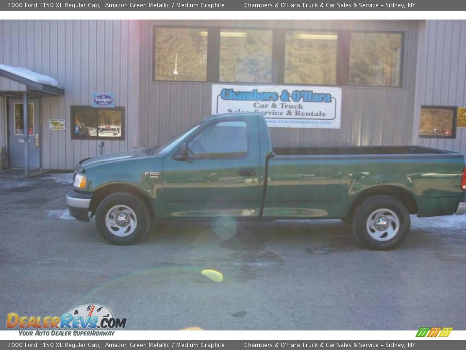 2000 Ford F150 XL Regular Cab Amazon Green Metallic / Medium Graphite Photo #2