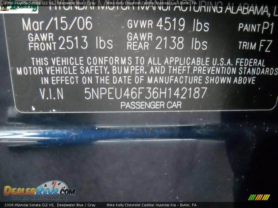 2006 Hyundai Sonata GLS V6 Deepwater Blue / Gray Photo #10