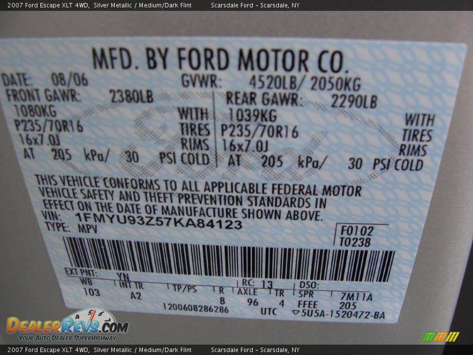 2007 Ford Escape XLT 4WD Silver Metallic / Medium/Dark Flint Photo #30