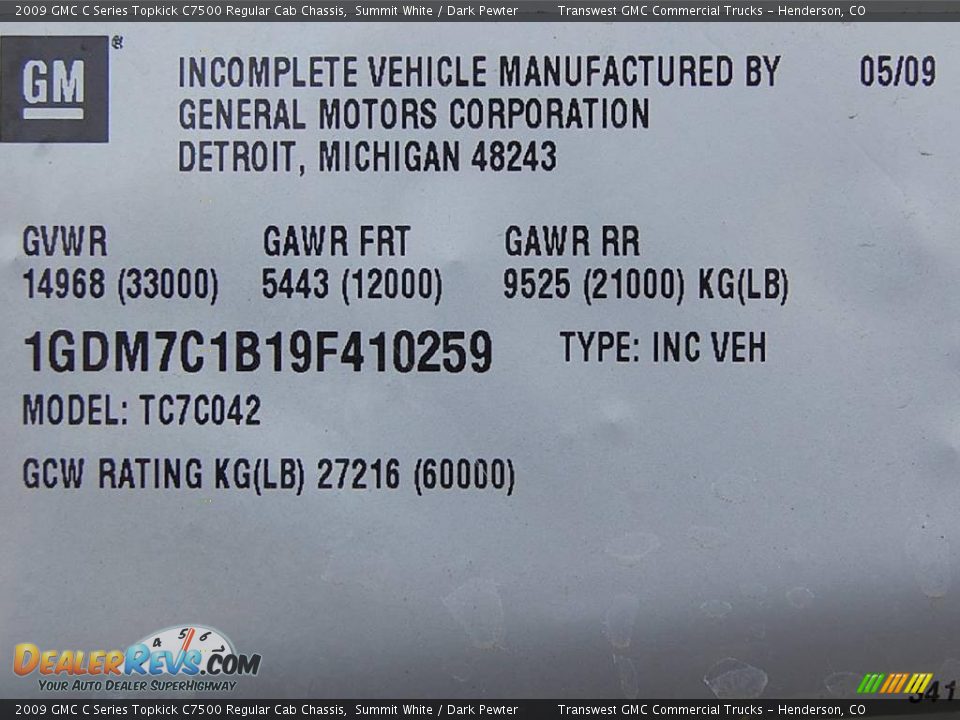 2009 GMC C Series Topkick C7500 Regular Cab Chassis Summit White / Dark Pewter Photo #24