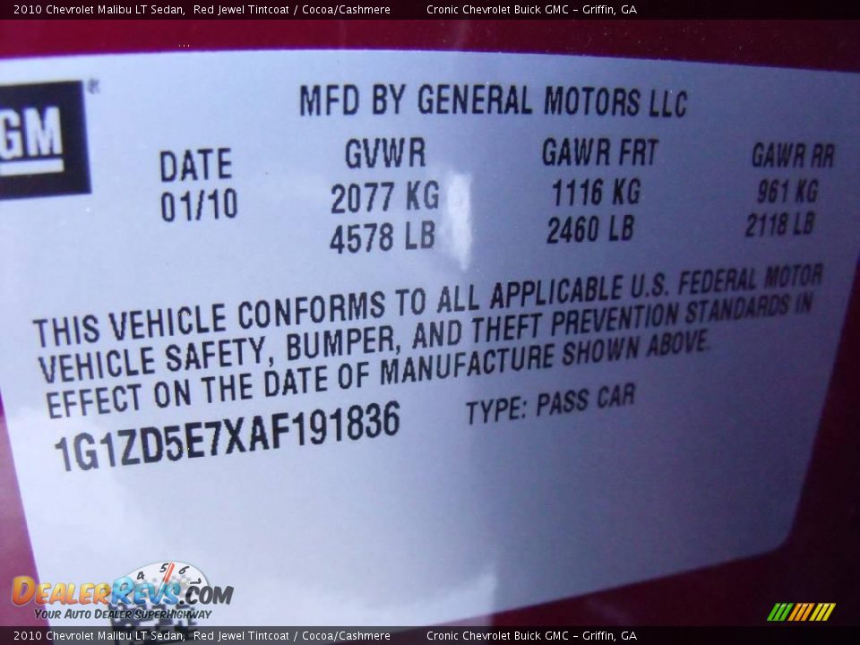 2010 Chevrolet Malibu LT Sedan Red Jewel Tintcoat / Cocoa/Cashmere Photo #20