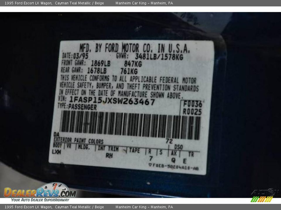1995 Ford Escort LX Wagon Cayman Teal Metallic / Beige Photo #9