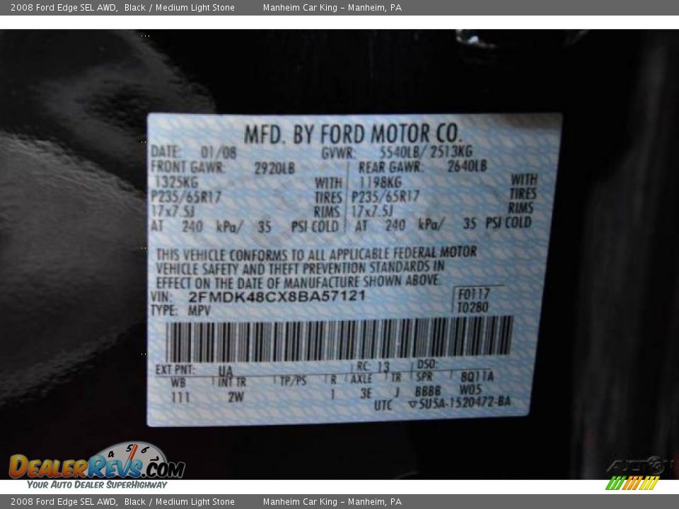 2008 Ford Edge SEL AWD Black / Medium Light Stone Photo #10