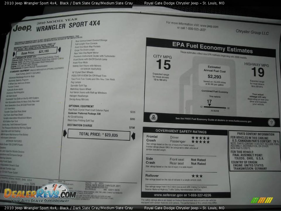 2010 Jeep Wrangler Sport 4x4 Black / Dark Slate Gray/Medium Slate Gray Photo #18