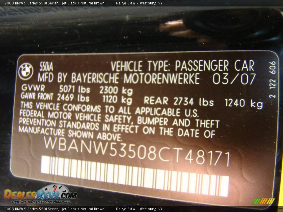 2008 BMW 5 Series 550i Sedan Jet Black / Natural Brown Photo #15