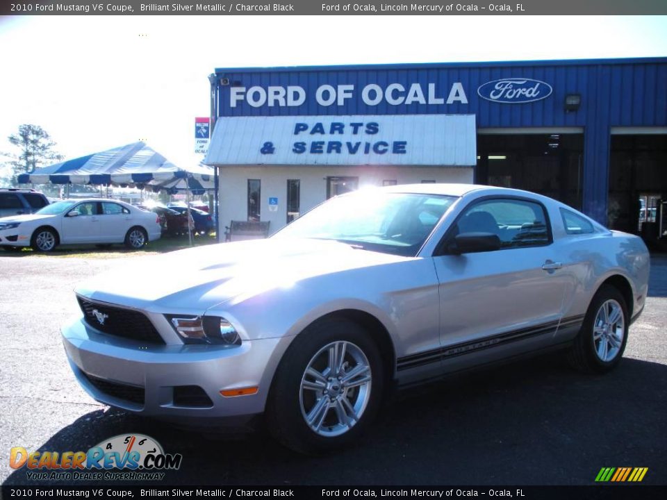 2010 Ford Mustang V6 Coupe Brilliant Silver Metallic / Charcoal Black Photo #1