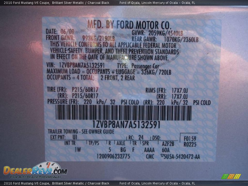 2010 Ford Mustang V6 Coupe Brilliant Silver Metallic / Charcoal Black Photo #11