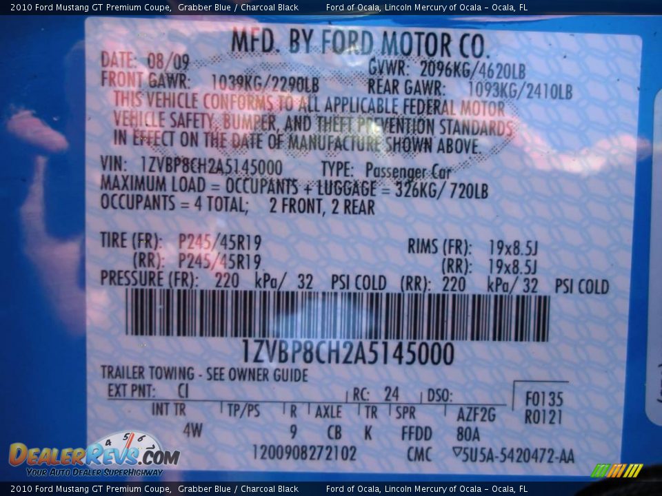 2010 Ford Mustang GT Premium Coupe Grabber Blue / Charcoal Black Photo #11