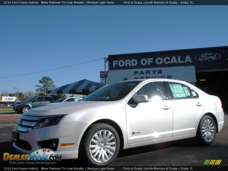 2010 Ford Fusion Hybrid White Platinum Tri-coat Metallic / Medium Light Stone Photo #1