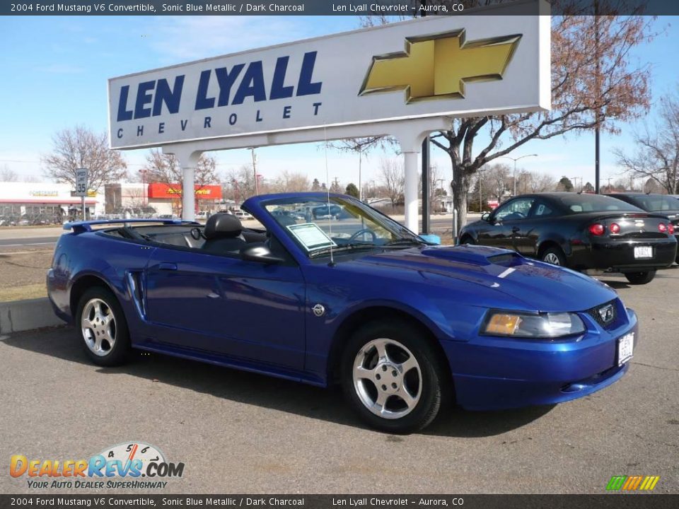 2004 Ford Mustang V6 Convertible Sonic Blue Metallic / Dark Charcoal Photo #1