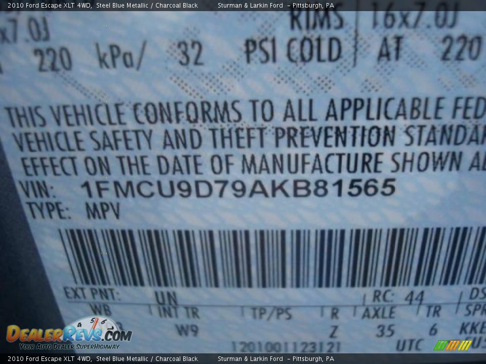 2010 Ford Escape XLT 4WD Steel Blue Metallic / Charcoal Black Photo #19