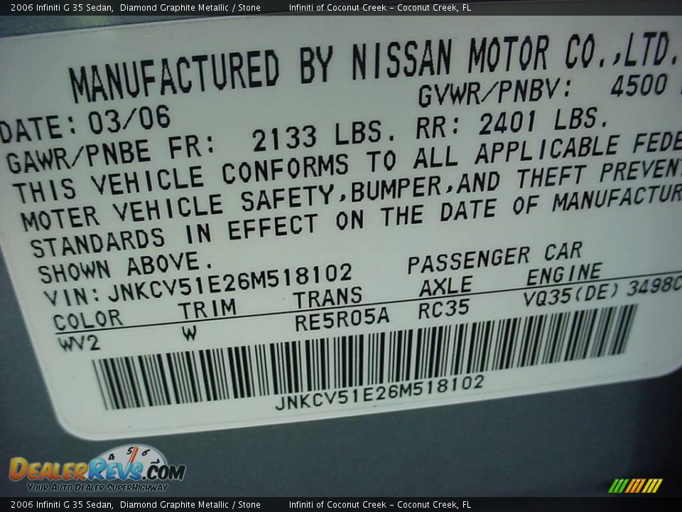 2006 Infiniti G 35 Sedan Diamond Graphite Metallic / Stone Photo #28