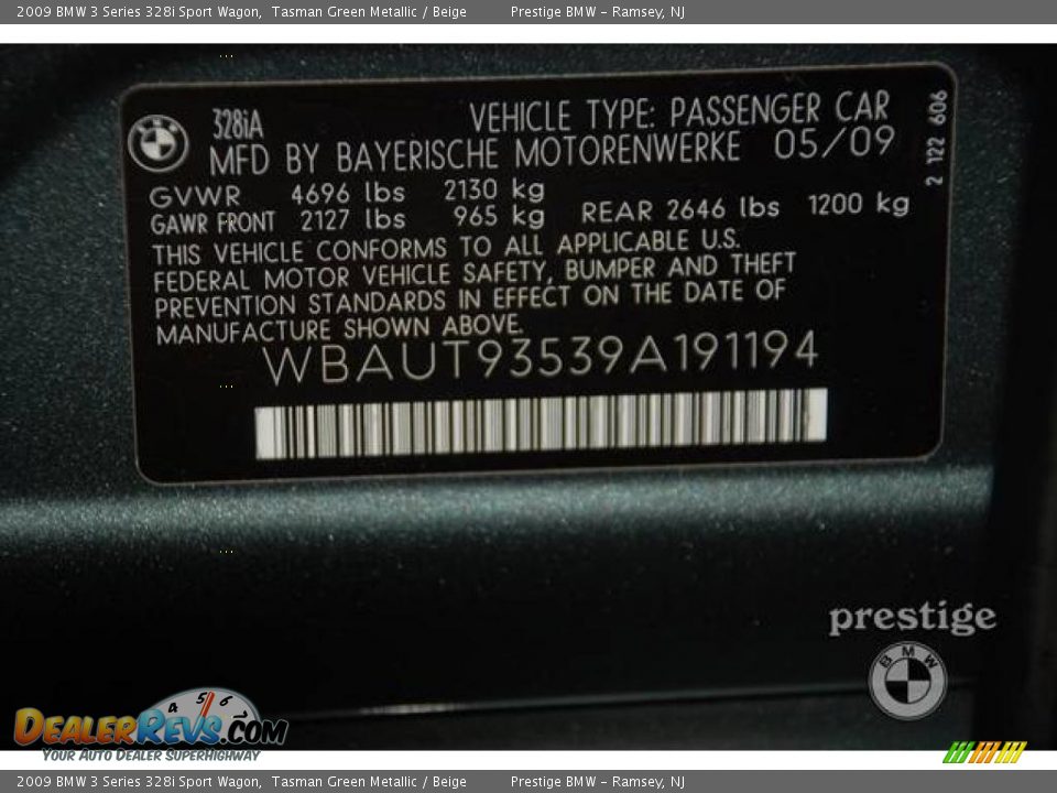 2009 BMW 3 Series 328i Sport Wagon Tasman Green Metallic / Beige Photo #16
