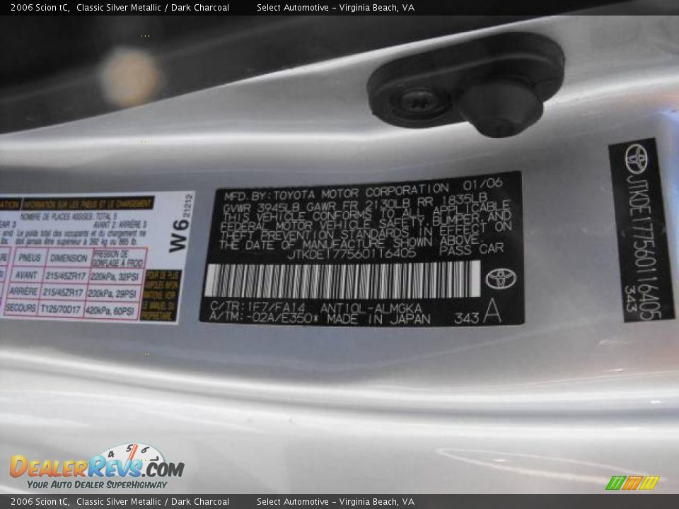 2006 Scion tC Classic Silver Metallic / Dark Charcoal Photo #15