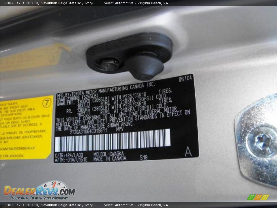 2004 Lexus RX 330 Savannah Beige Metallic / Ivory Photo #16