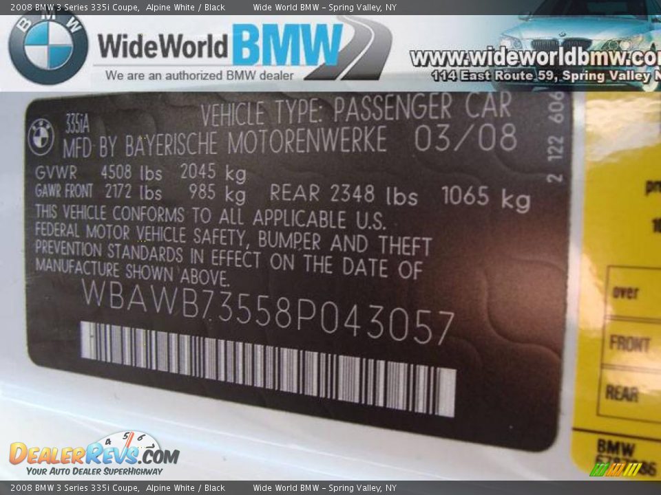 2008 BMW 3 Series 335i Coupe Alpine White / Black Photo #15