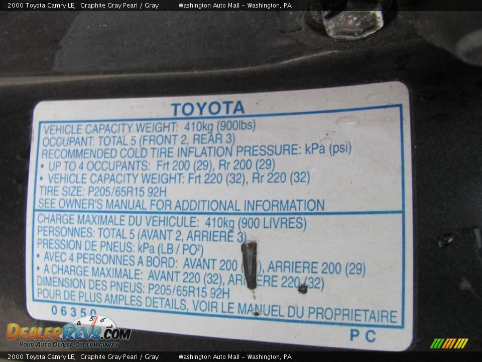 2000 Toyota Camry LE Graphite Gray Pearl / Gray Photo #18