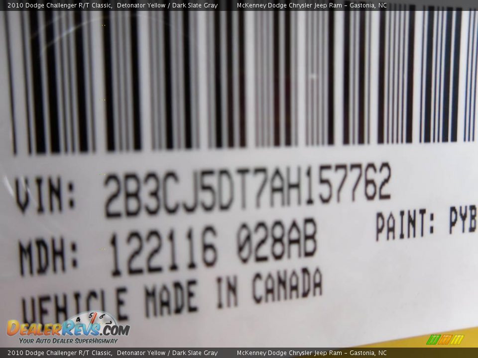 2010 Dodge Challenger R/T Classic Detonator Yellow / Dark Slate Gray Photo #10