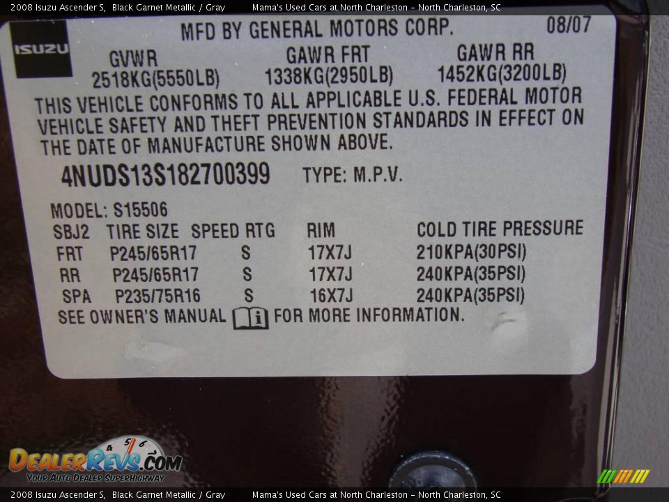 2008 Isuzu Ascender S Black Garnet Metallic / Gray Photo #30
