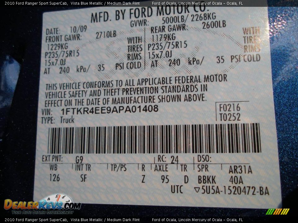 2010 Ford Ranger Sport SuperCab Vista Blue Metallic / Medium Dark Flint Photo #9