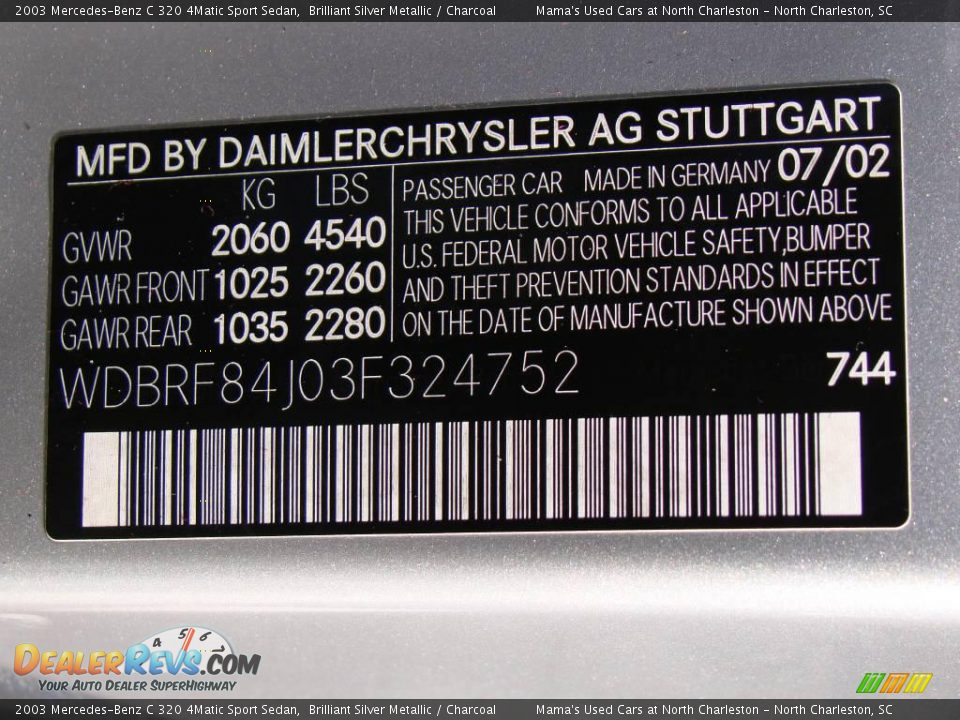 2003 Mercedes-Benz C 320 4Matic Sport Sedan Brilliant Silver Metallic / Charcoal Photo #25