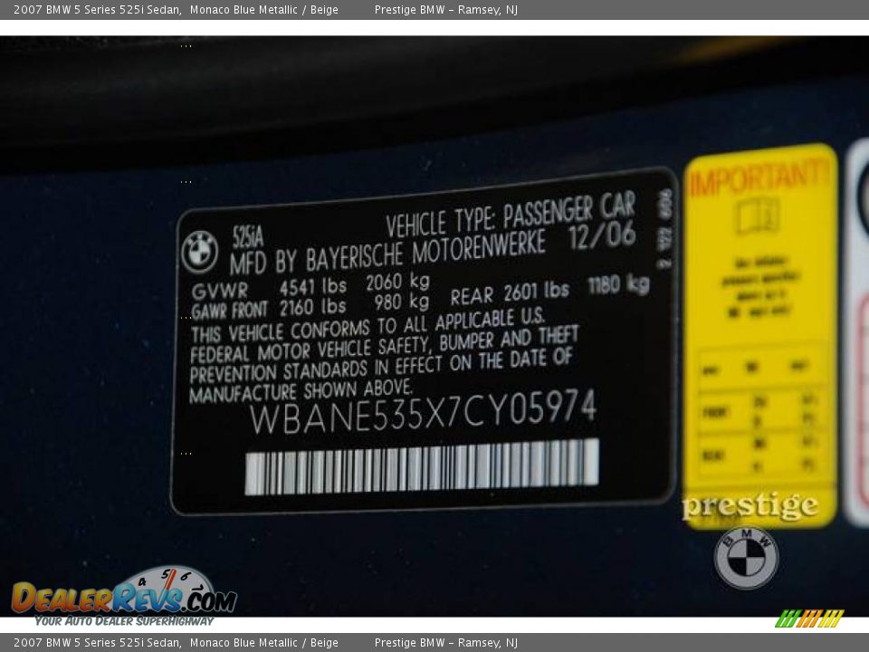 2007 BMW 5 Series 525i Sedan Monaco Blue Metallic / Beige Photo #13