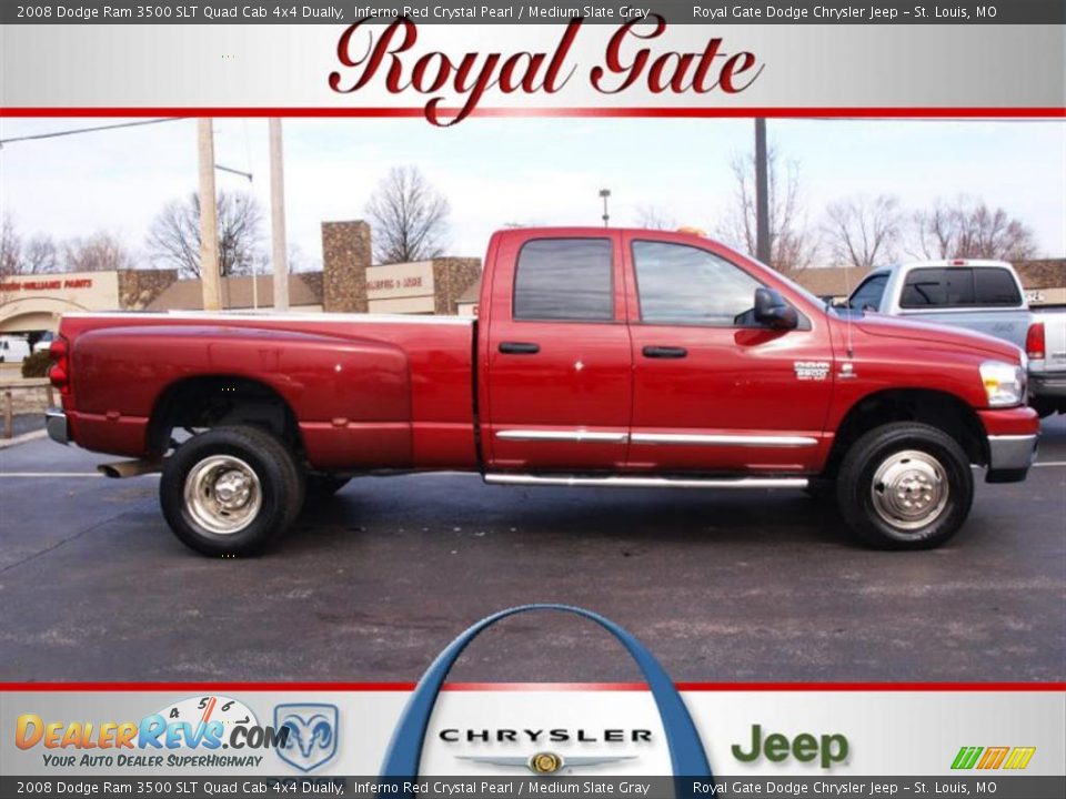 2008 Dodge Ram 3500 SLT Quad Cab 4x4 Dually Inferno Red Crystal Pearl / Medium Slate Gray Photo #1