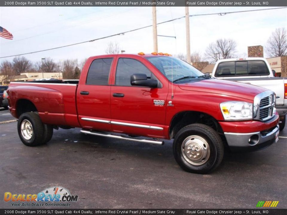 2008 Dodge Ram 3500 SLT Quad Cab 4x4 Dually Inferno Red Crystal Pearl / Medium Slate Gray Photo #2