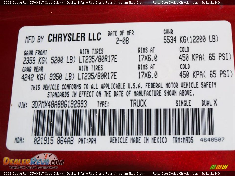 2008 Dodge Ram 3500 SLT Quad Cab 4x4 Dually Inferno Red Crystal Pearl / Medium Slate Gray Photo #17