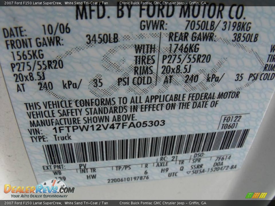 2007 Ford F150 Lariat SuperCrew White Sand Tri-Coat / Tan Photo #26