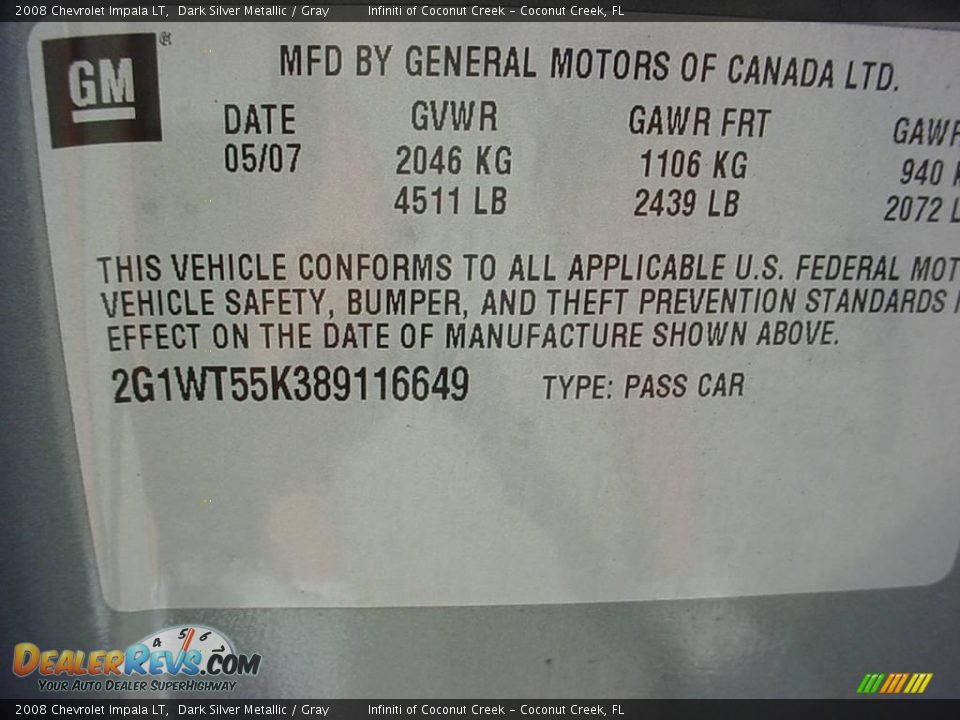 2008 Chevrolet Impala LT Dark Silver Metallic / Gray Photo #27