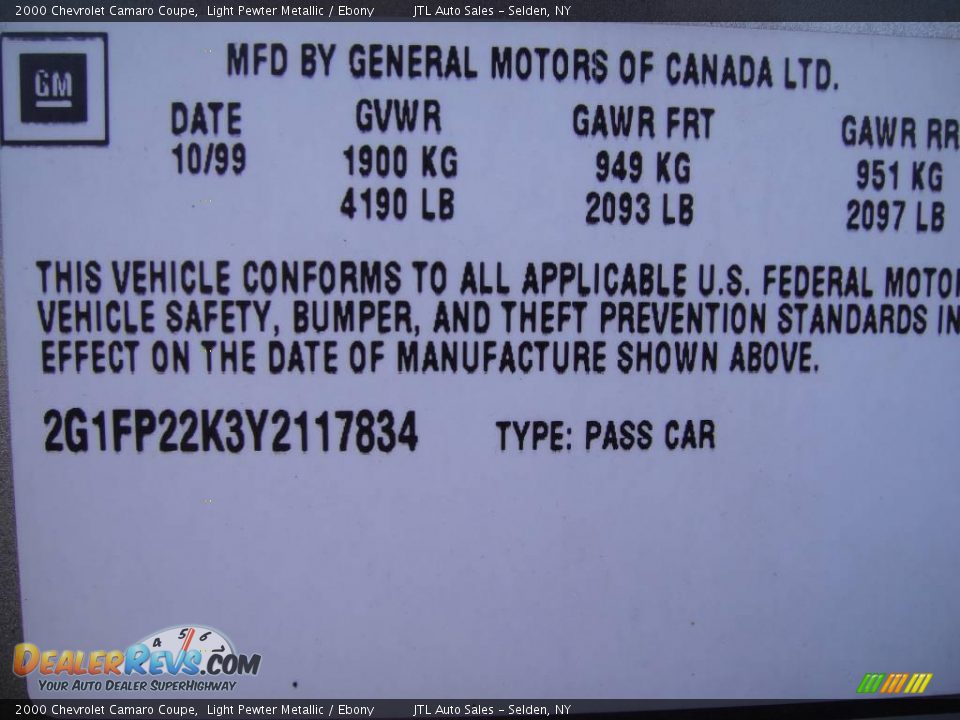 2000 Chevrolet Camaro Coupe Light Pewter Metallic / Ebony Photo #16