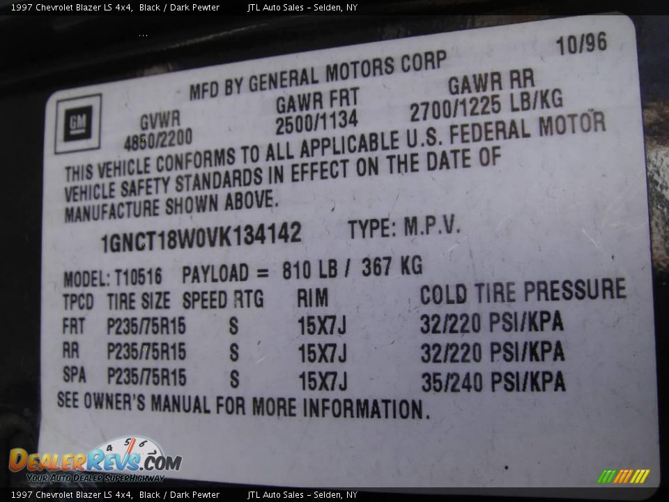 1997 Chevrolet Blazer LS 4x4 Black / Dark Pewter Photo #15