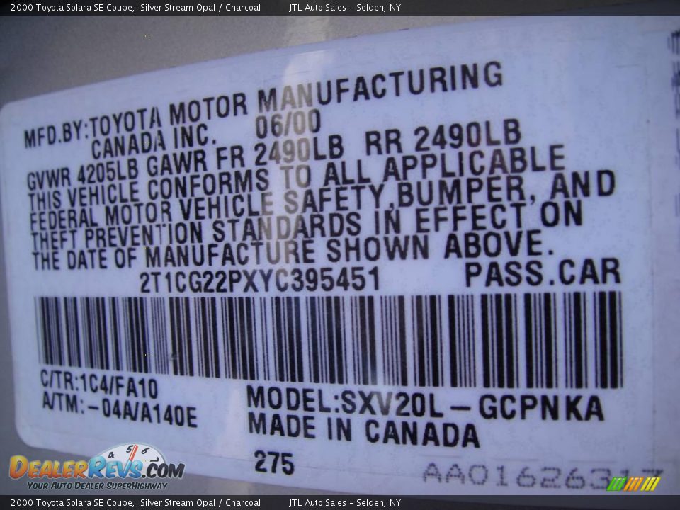 2000 Toyota Solara SE Coupe Silver Stream Opal / Charcoal Photo #15