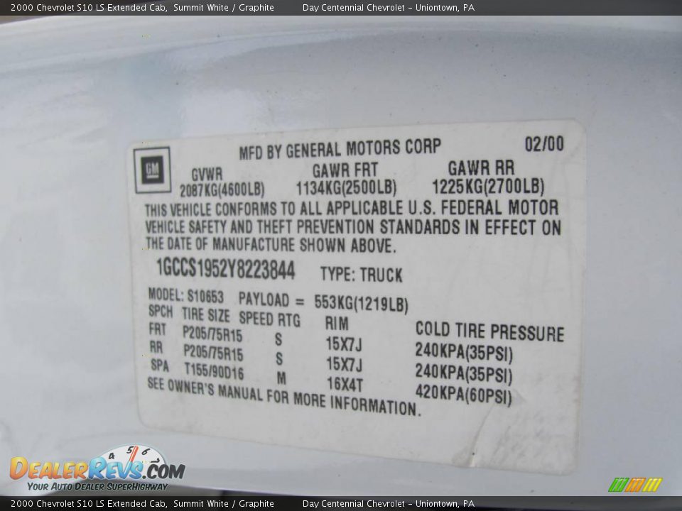 2000 Chevrolet S10 LS Extended Cab Summit White / Graphite Photo #14