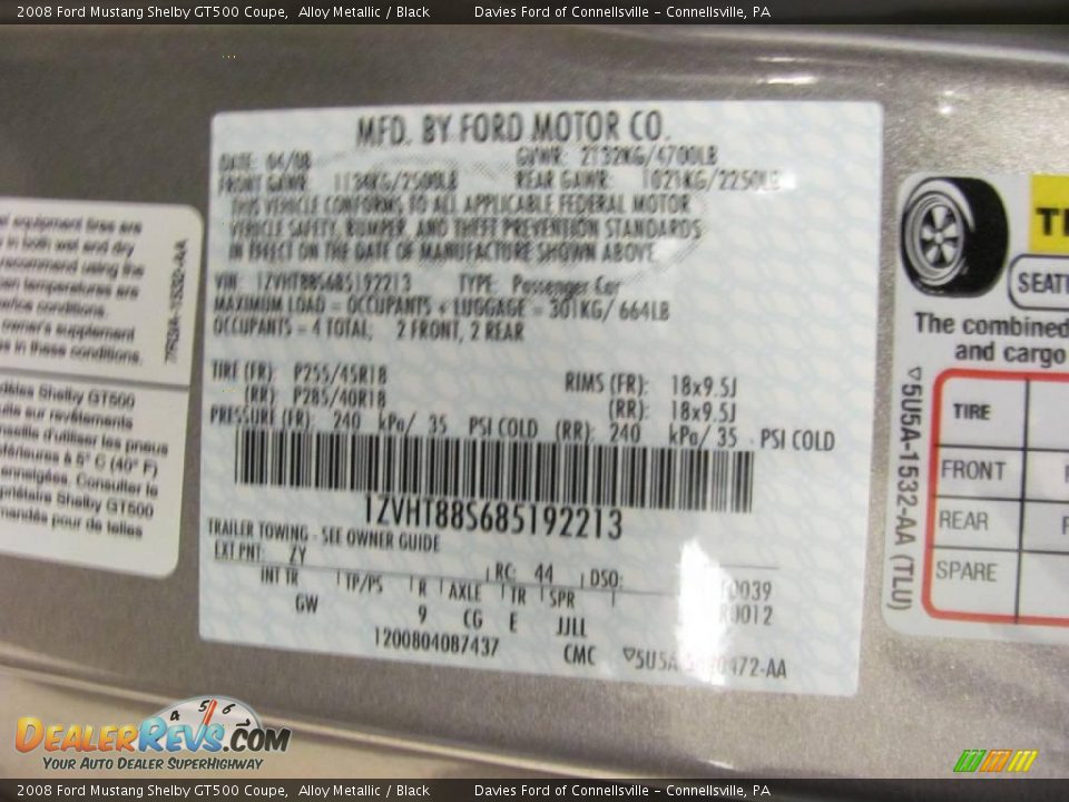 2008 Ford Mustang Shelby GT500 Coupe Alloy Metallic / Black Photo #15